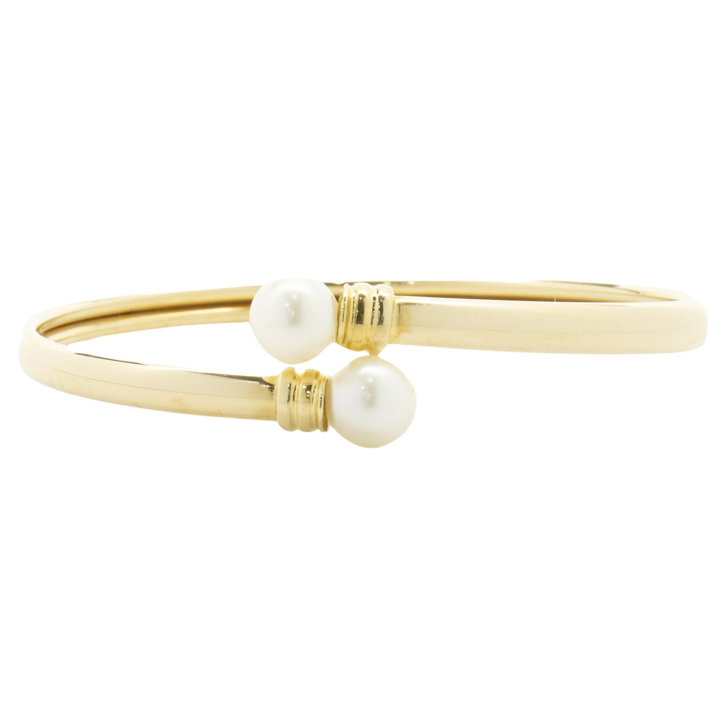 18 Karat Yellow Gold Pearl Bypass Bracelet