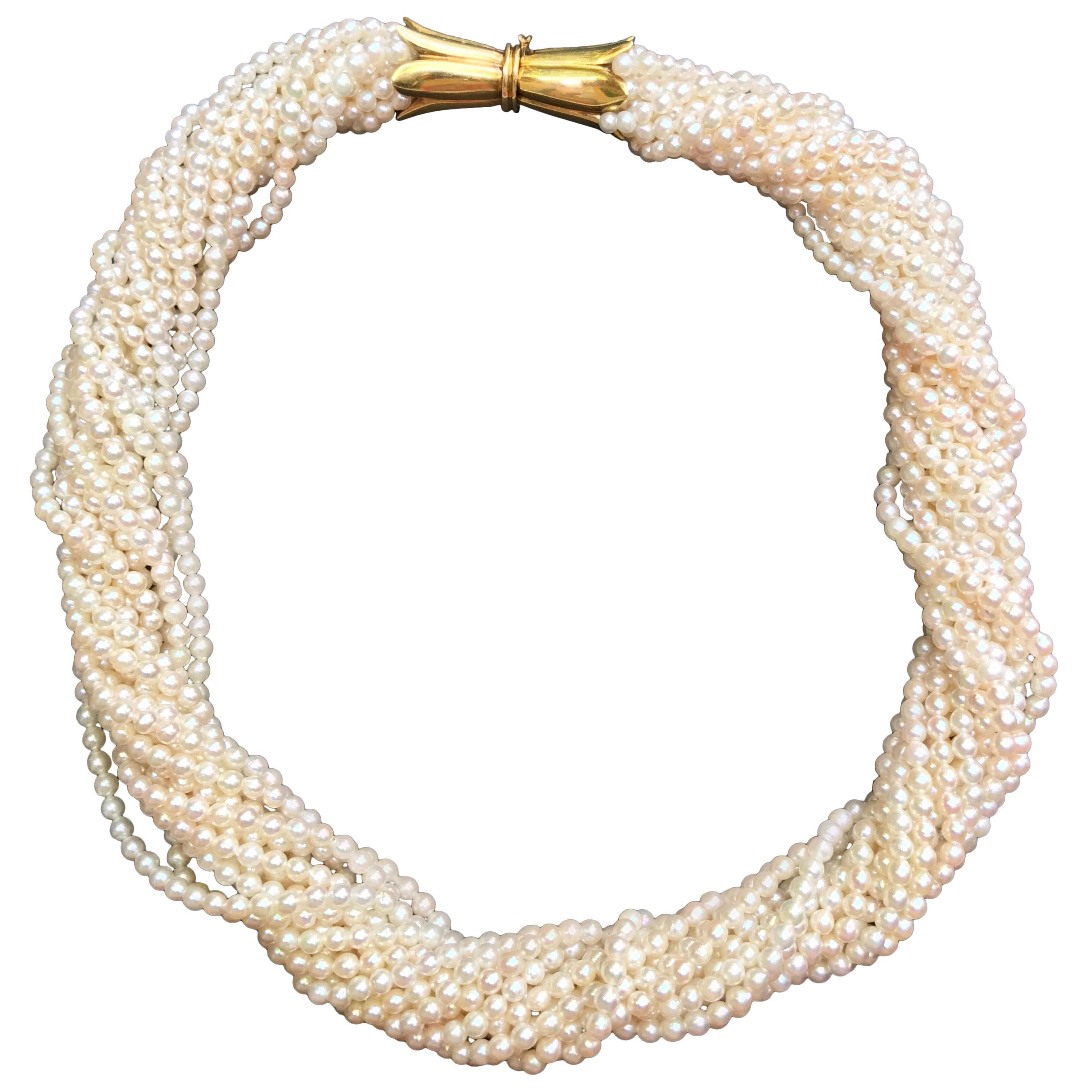 18 Karat Yellow Gold Pearl Collier Torsade Necklace