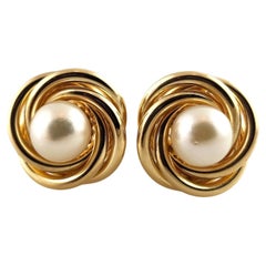 Pendientes de perlas de oro amarillo de 18 quilates #19346