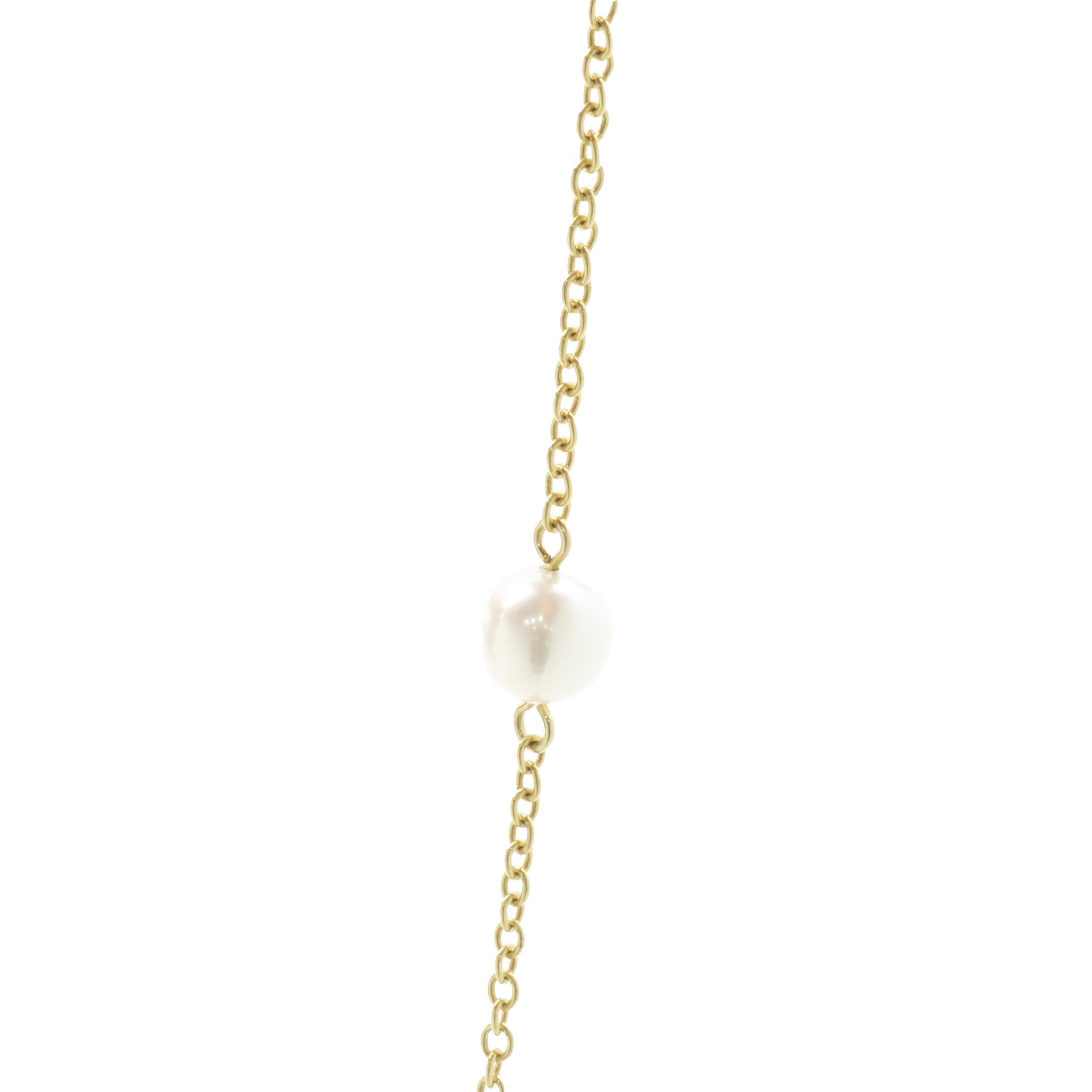 Round Cut 18 Karat Yellow Gold Pearl Station Necklace For Sale