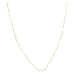 18 Karat Yellow Gold Pearl Station Necklace