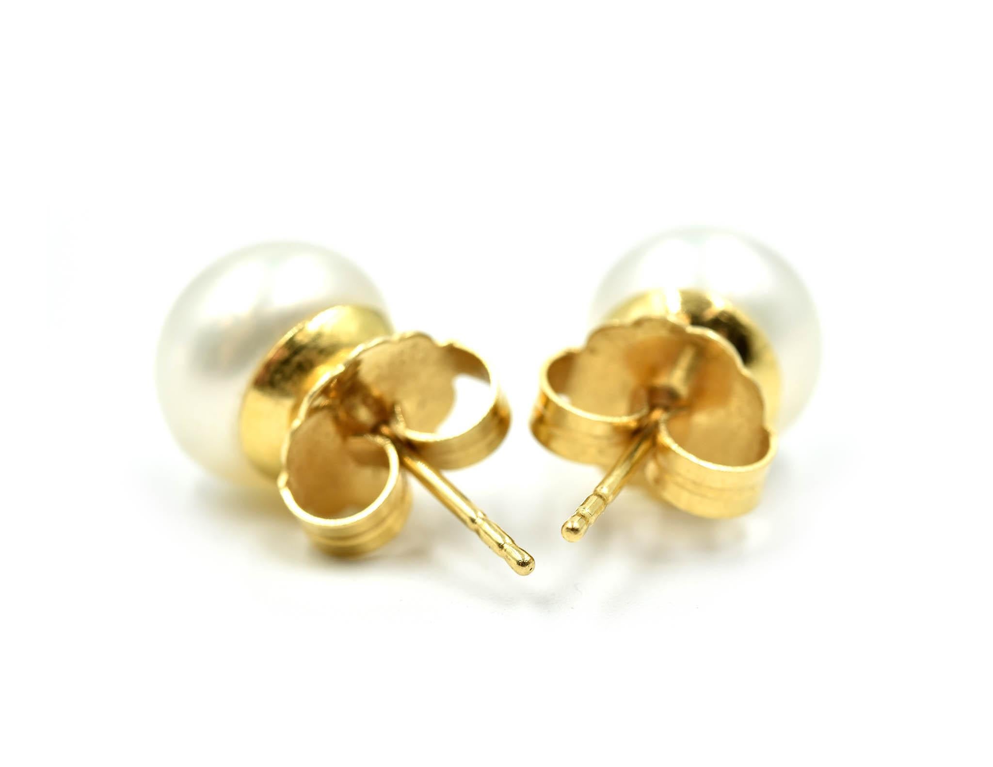 Women's or Men's 18 Karat Yellow Gold, Pearl Stud Earrings, 5.70 Grams