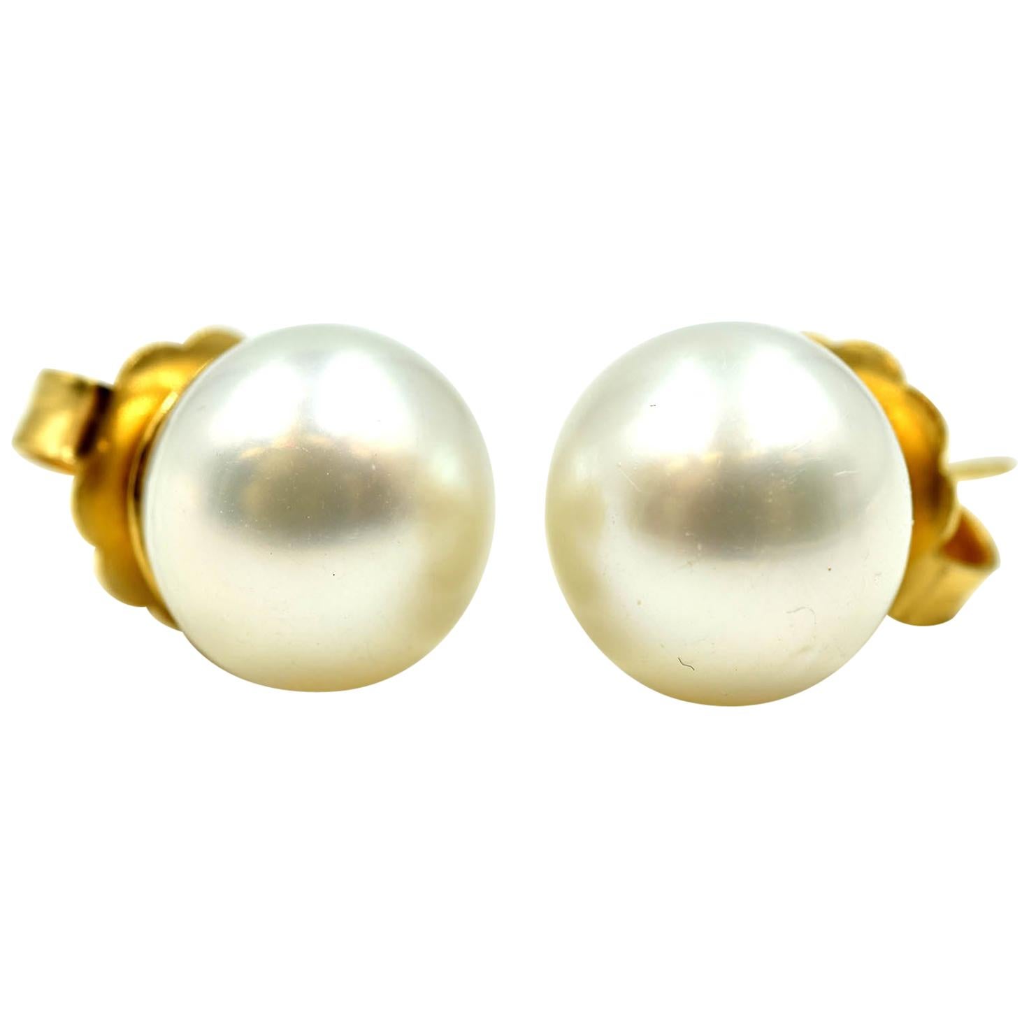 18 Karat Yellow Gold, Pearl Stud Earrings, 5.70 Grams