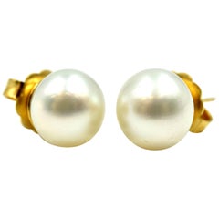 18 Karat Yellow Gold, Pearl Stud Earrings, 5.70 Grams