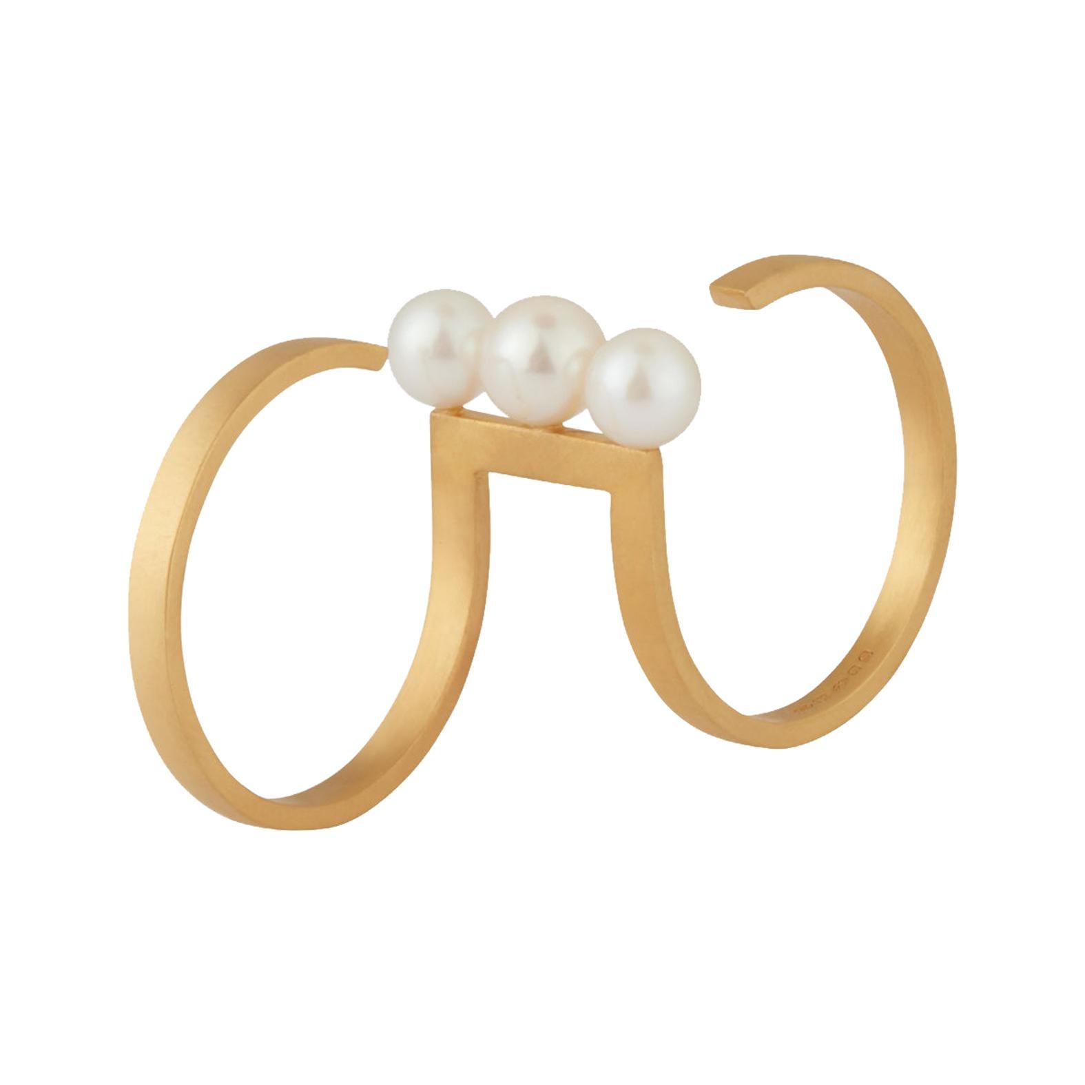 Freshwater Pearls 18-Karat Yellow Gold Double Open Ring