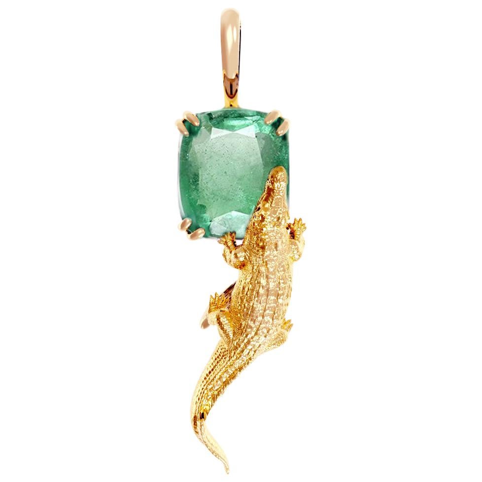 Eighteen Karat Yellow Gold Pendant Necklace with Three Carats Emerald