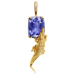 Yellow Gold Pendant Necklace with 6.96 Cts Ceylon Vivid Blue Sapphire
