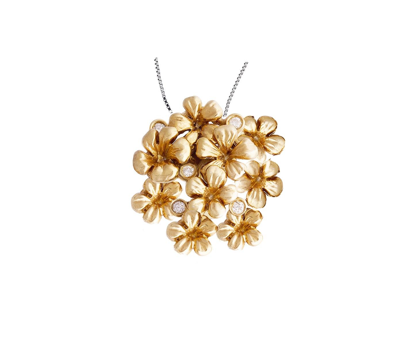 This Plum Blossom contemporary pendant necklace is in 18 karat yellow gold, with detachable 4,84 carats rubellite in heart shape cut, and 5 round diamonds. This collection was featured in Vogue UA review. We use top natural diamonds VS, F-G, we work