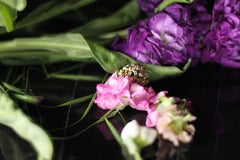 Yellow Gold Contemporary Floral Pendant Necklace with Diamonds and Sapphire