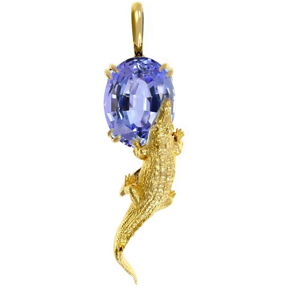 Egyptian Revival Eighteen Karat Yellow Gold Pendant Necklace with MGL Certified Tanzanite For Sale