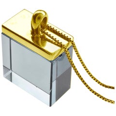 Eighteen Karat Yellow Gold Contemporary Pendant Necklace with Quartz