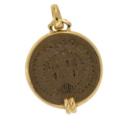 18 Karat Yellow Gold Pendant with 1862 American Indian Head Penny