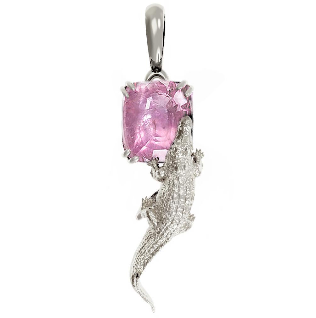 Yellow Gold Pendant with AIG Certified Seven Carats Padparadscha Pink Sapphire For Sale 6