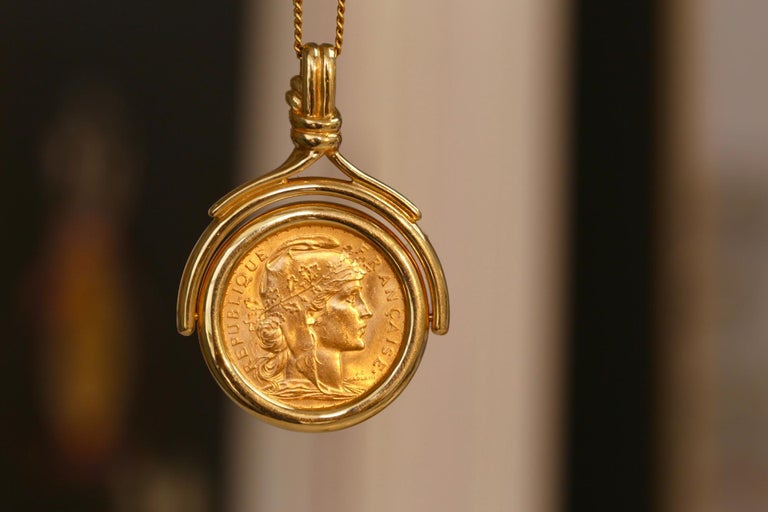 18 Karat Yellow Gold Pendant with Antique Gold Coin at 1stDibs