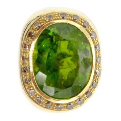 18 Karat Yellow Gold Peridot and Diamond Ring