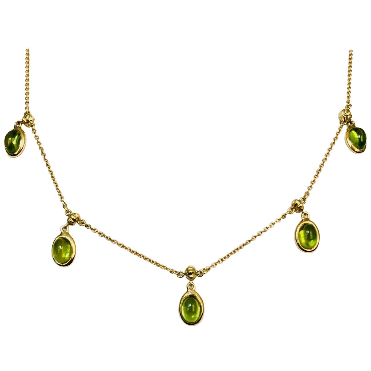 18 Karat Yellow Gold Peridot Necklace For Sale