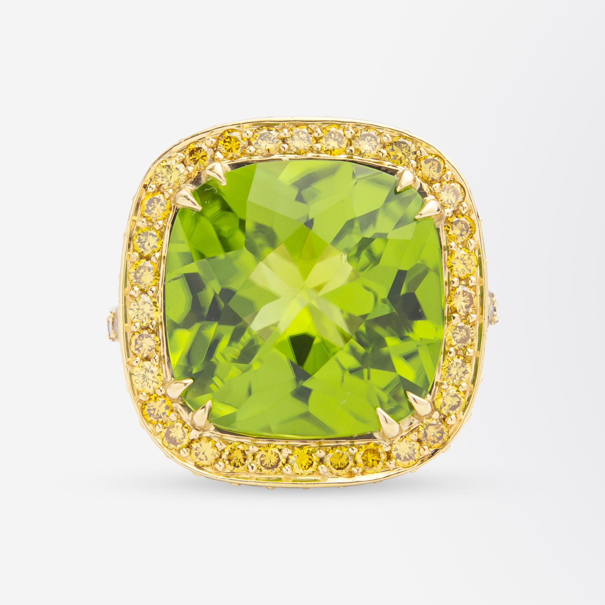 18 Karat Gelbgold Ring mit Peridot und gelben Diamanten nach 'Nardi'-Design (Moderne) im Angebot