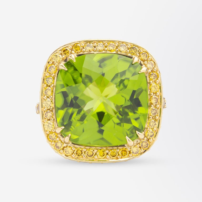 18 Karat Yellow Gold, Peridot, and Yellow Diamond Ring After 'Nardi