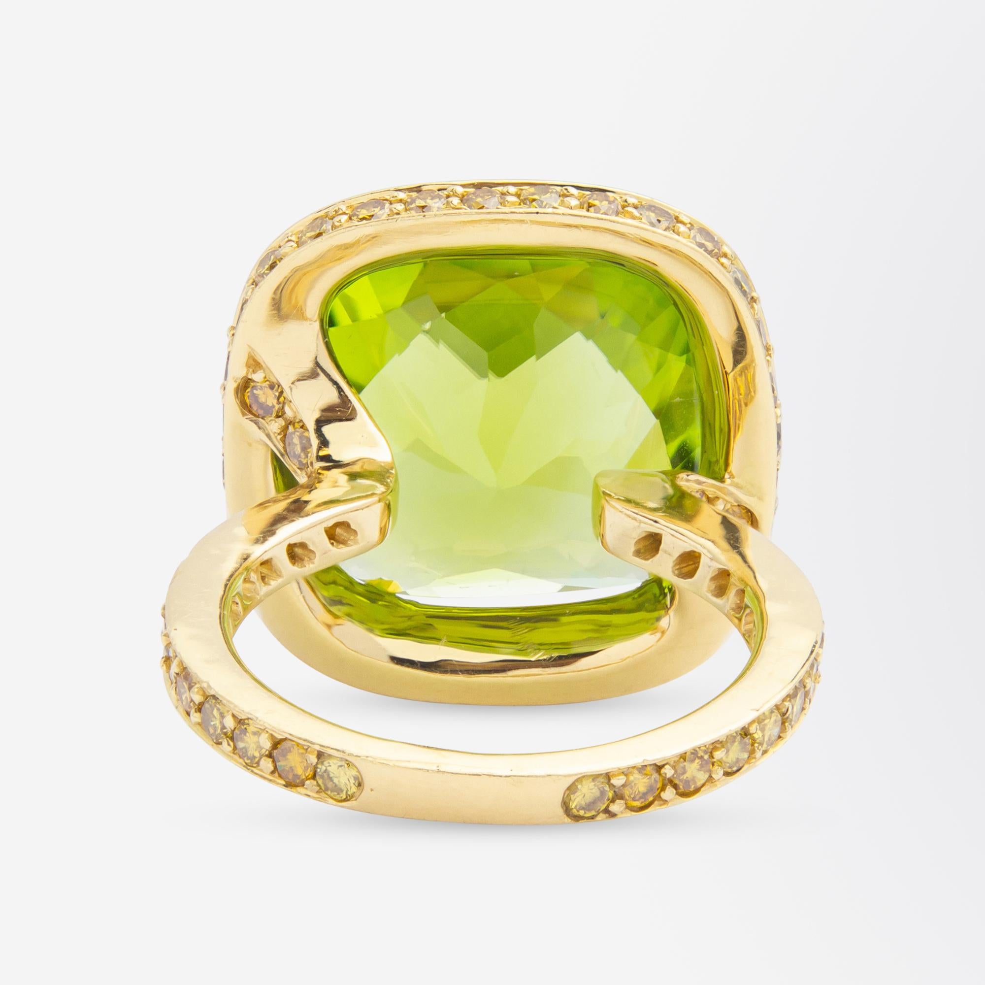Modern 18 Karat Yellow Gold, Peridot, & Yellow Diamond Ring After 'Nardi' Design For Sale