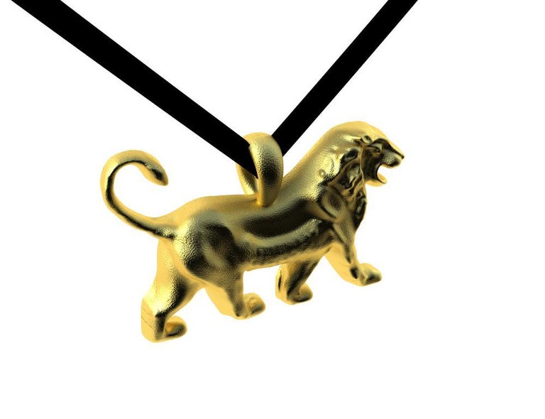 Tiffany Designer , Thomas Kurilla  created this exclusively for 1stdibs. 18 karat Yellow Gold Persepolis Lion Pendant Necklace ,1 inch wide .I am a sculptor turned jewelry designer. This lion  has been the most fun in a while to sculpt. This pendant