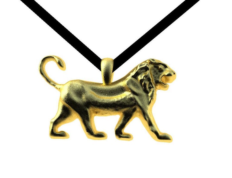 18 Karat Yellow Gold Persepolis Lion Pendant Necklace For Sale 3
