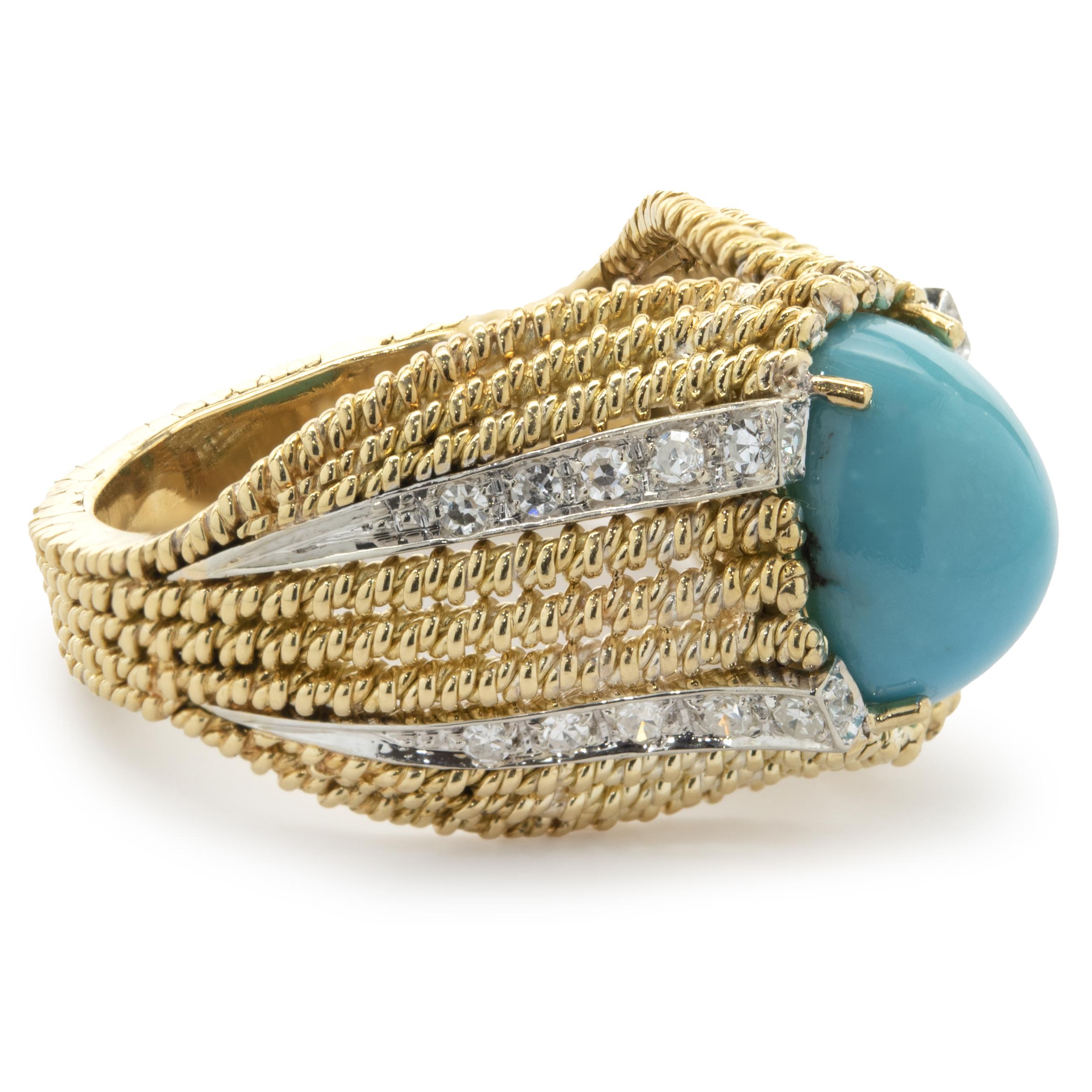 Designer: individuell
Material: 18K Gelbgold
Diamant: 24 Rundschliffe = .24cttw
Farbe: G
Klarheit: SI1
Abmessungen: Ringspitze 14,75 mm breit
Ringgröße: 5.75 (kostenlose Größenanpassung möglich)
Gewicht: 10,78 Gramm