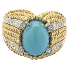18 Karat Yellow Gold Persian Turquoise and Diamond Ring