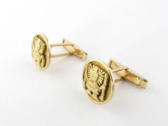 18 Karat Yellow Gold Peruvian Inca Warrior Cufflinks