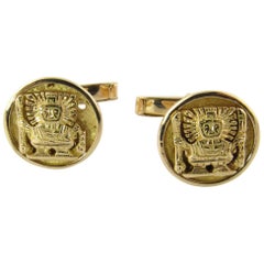 18 Karat Yellow Gold Peruvian Inca Warrior Cufflinks