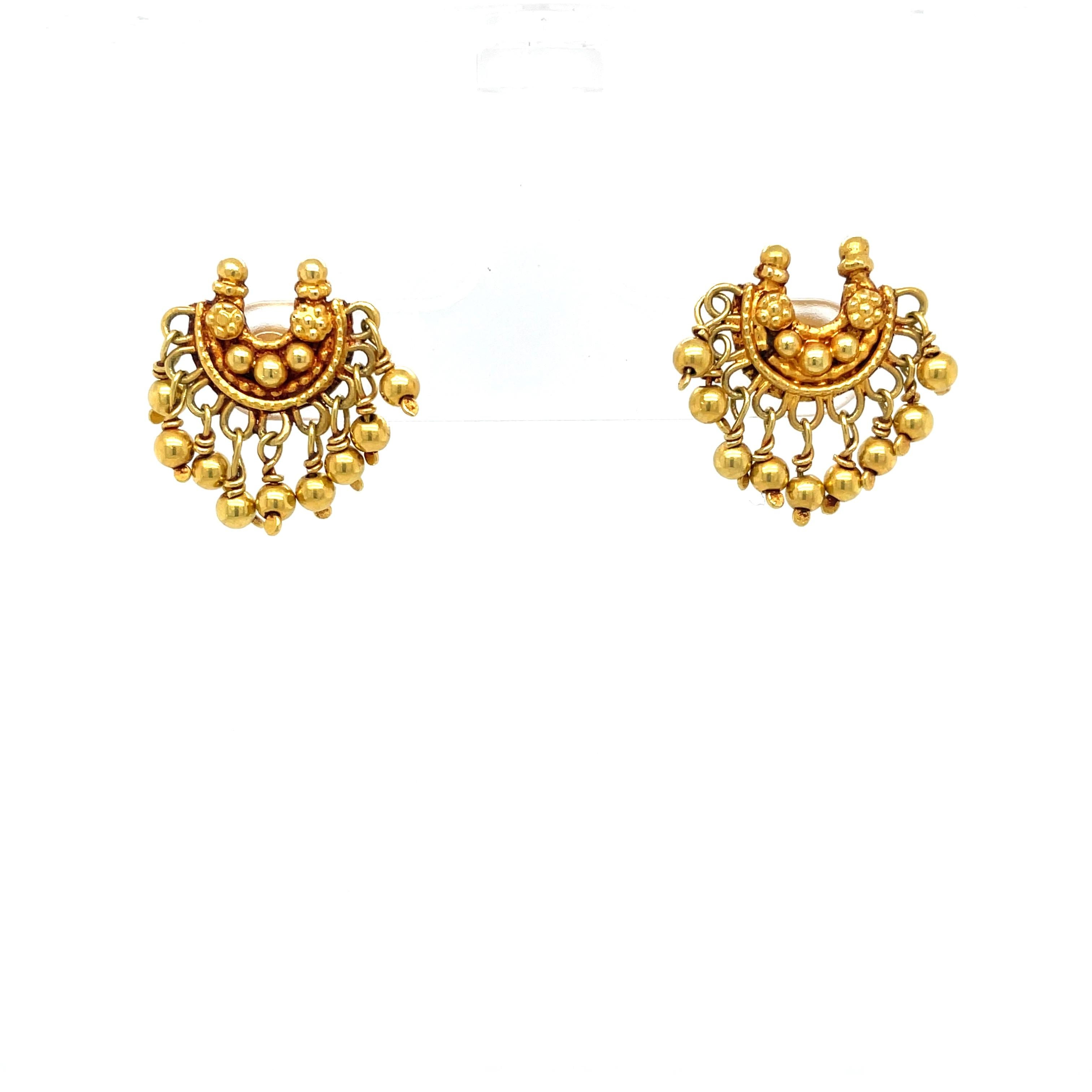 18 Karat Yellow Gold Petite Chandbali Earrings For Sale 1