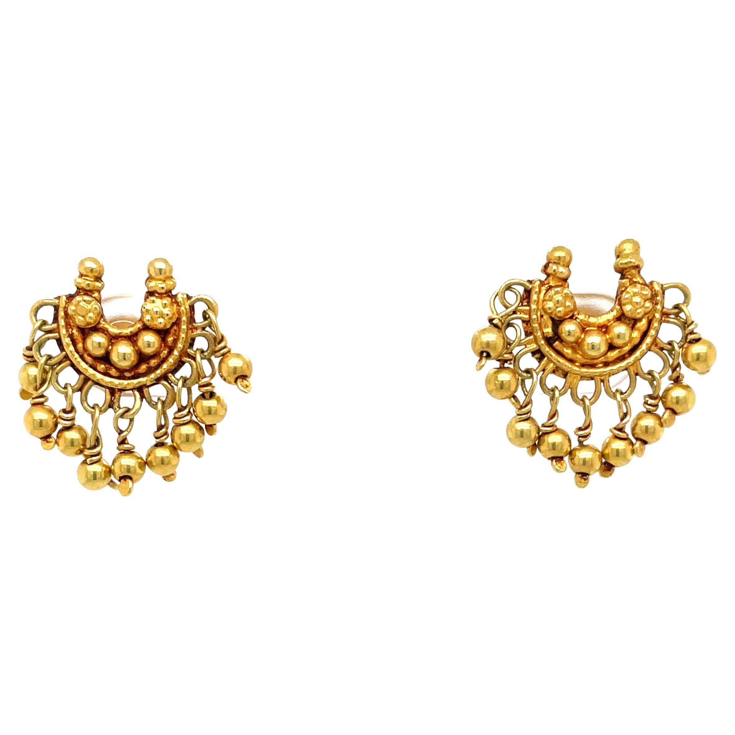 18 Karat Yellow Gold Petite Chandbali Earrings For Sale