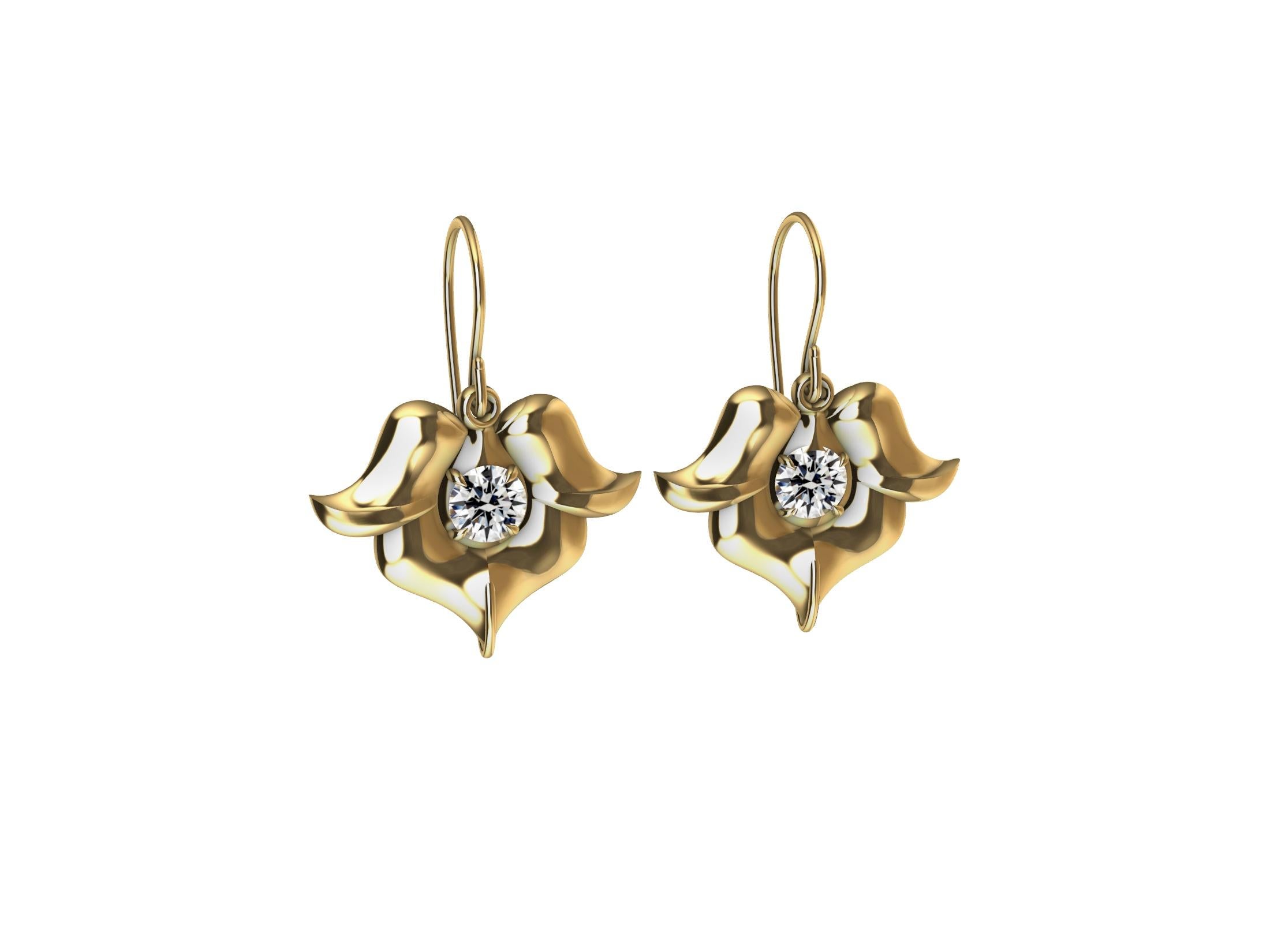 18 Karat Yellow Gold Petite Diamond Arabesque Flower Earrings For Sale 5