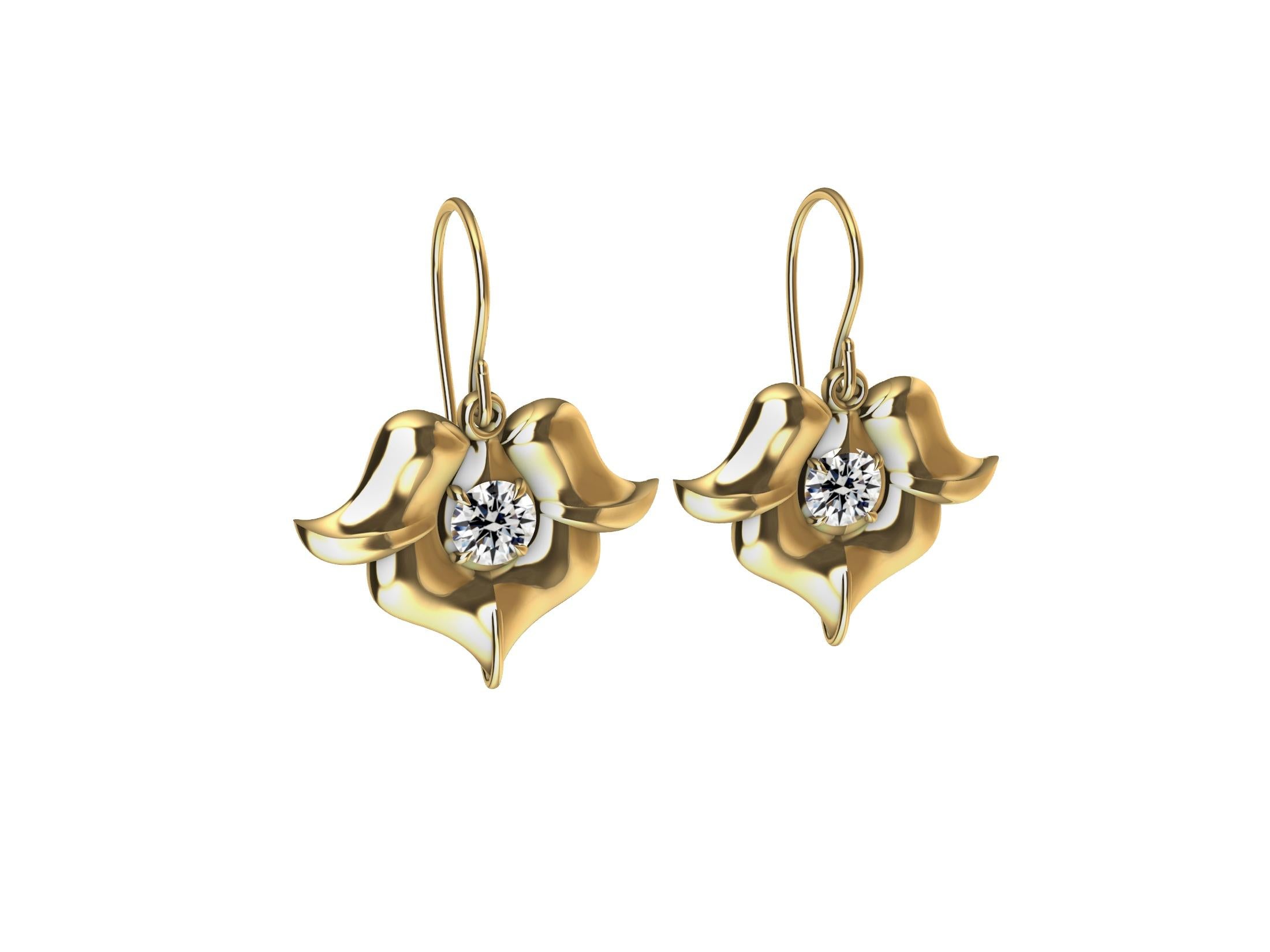 Women's 18 Karat Yellow Gold Petite Diamond Arabesque Flower Earrings For Sale