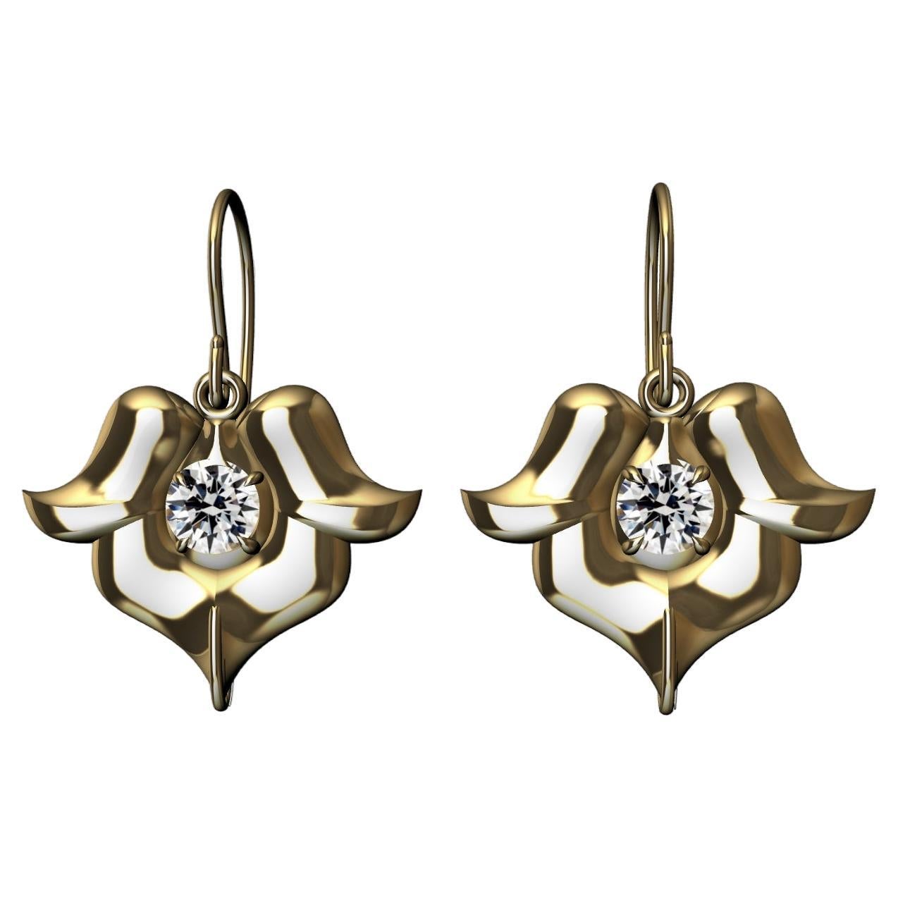 18 Karat Yellow Gold Petite Diamond Arabesque Flower Earrings For Sale