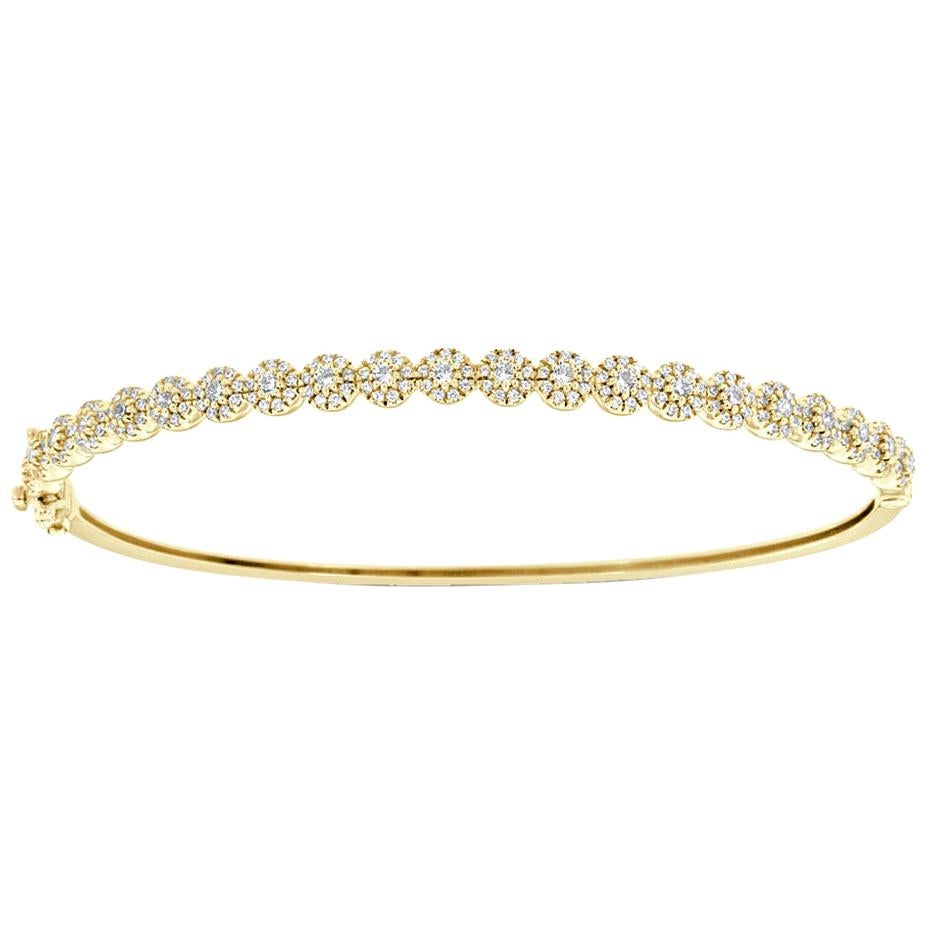 Bracelet jonc en or jaune 18 carats avec petit halo de diamants de 1 carat