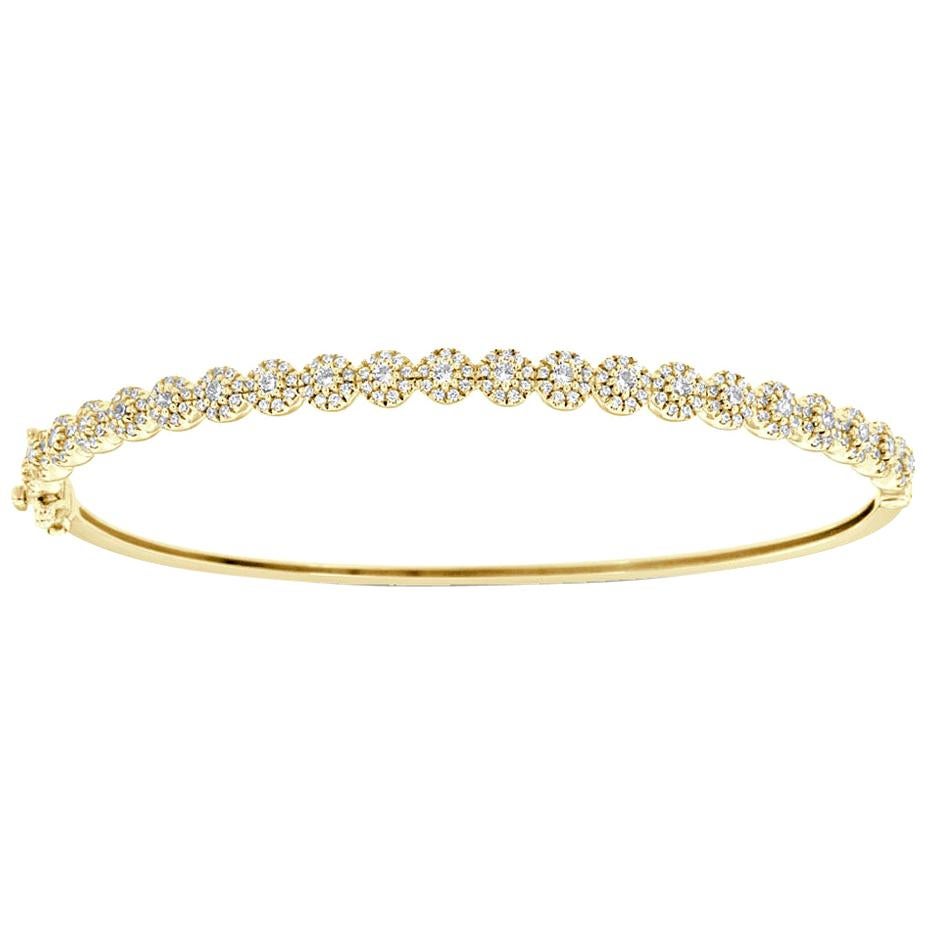 18 Karat Yellow Gold Petite Halo Diamond Bangle '1 Carat'