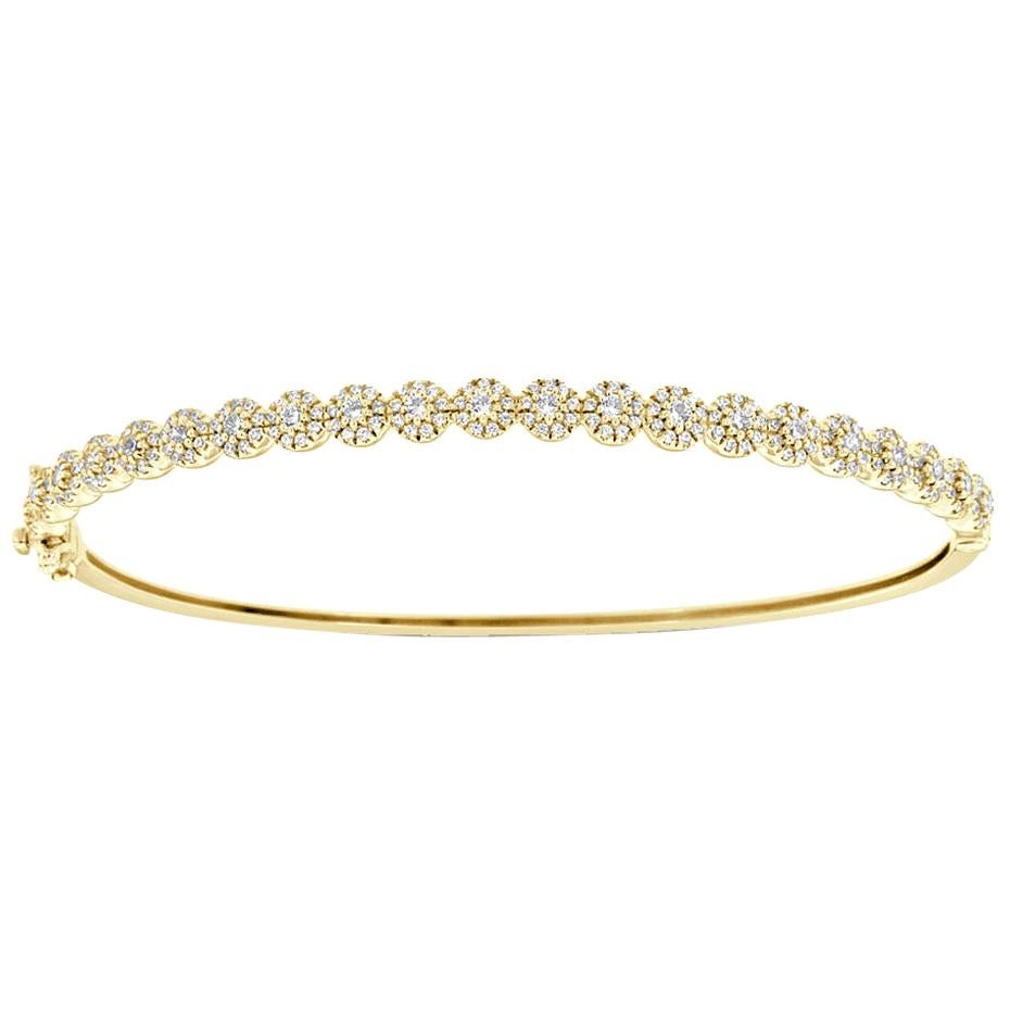 18 Karat Yellow Gold Petite Halo Diamond Bangle '1 Carat' For Sale