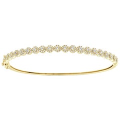 Bracelet jonc en or jaune 18 carats avec petit halo de diamants de 1 carat