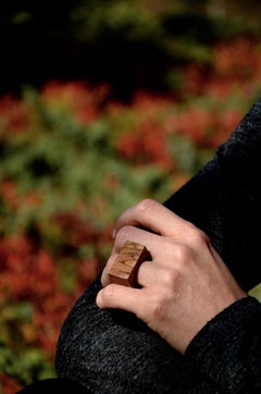 18 Karat Yellow Gold Petrified Wood Ring