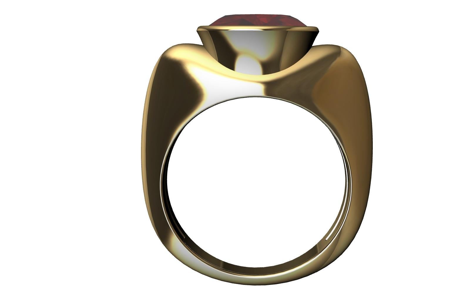 18 Karat Yellow Gold Ruby Sculpture Ring Tiffany Designer , Thomas Kurilla has simplified the cocktail ring as a sculpture for the finger in 18 Karat yellow gold . Looks great off as well as on. pigeon blood ruby . 2.58 Carats. 9.8 mm x 7.2mm . Made