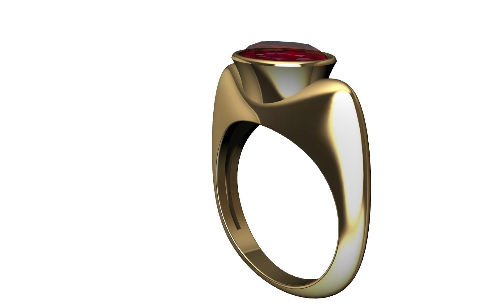 18 Karat Yellow Gold Pigeon Blood Ruby Sculpture Ring In New Condition For Sale In New York, NY