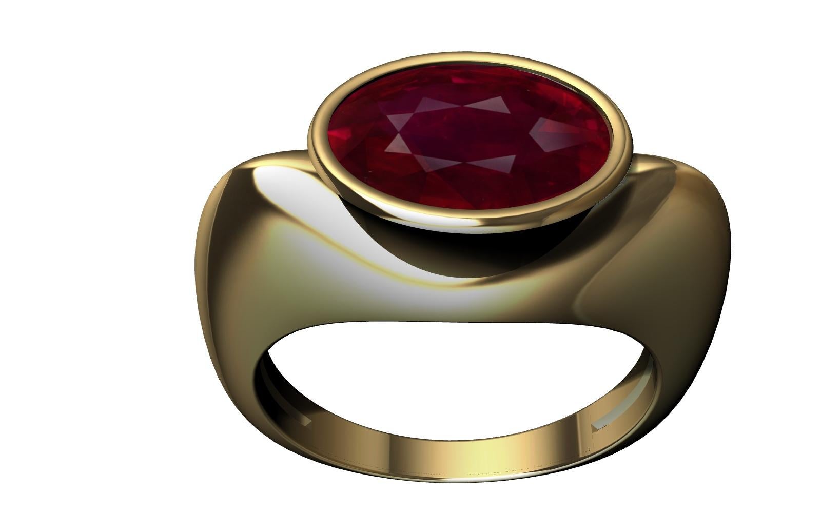 Women's 18 Karat Yellow Gold Pigeon Blood Ruby Sculpture Ring For Sale