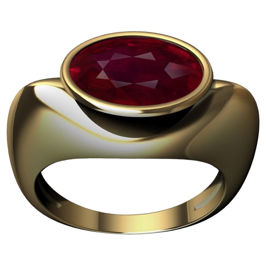 For Sale:  18 Karat Yellow Gold Pigeon Blood Ruby Sculpture Ring