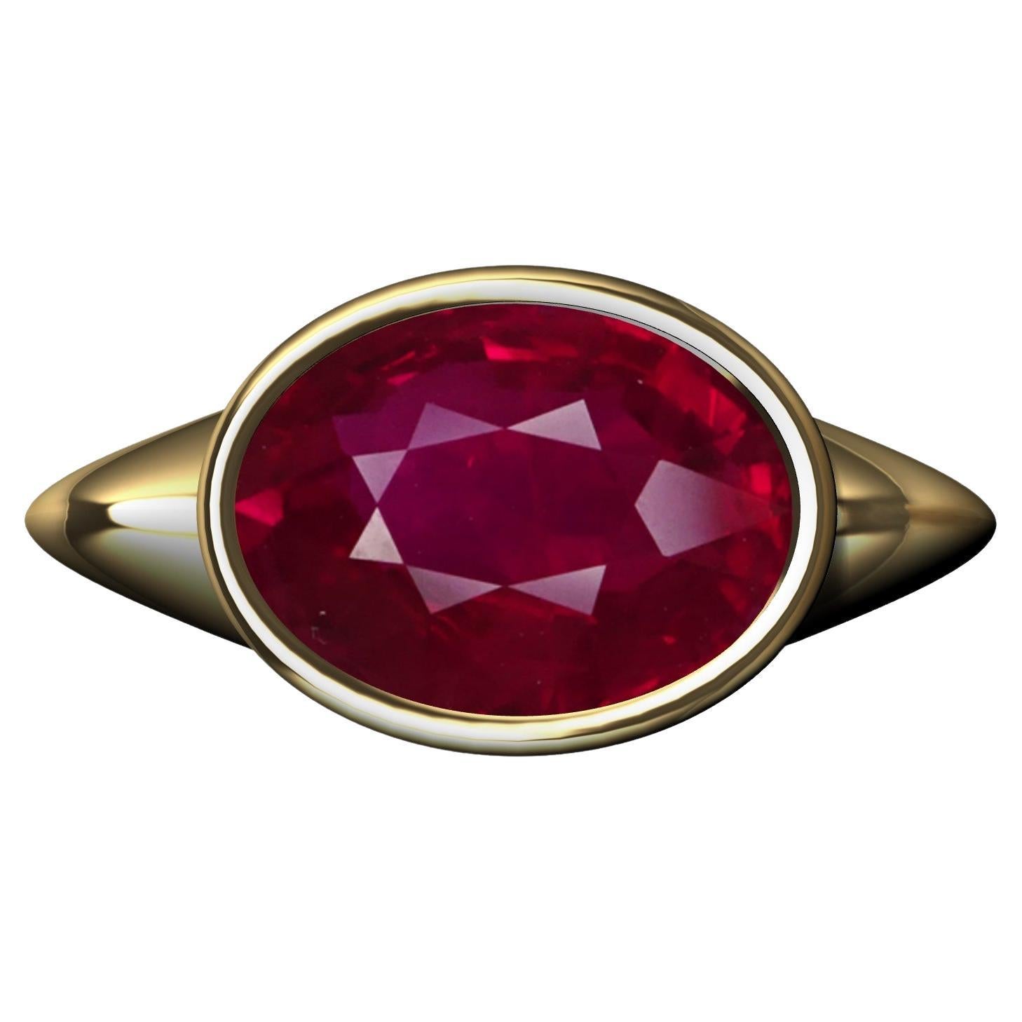 18 Karat Yellow Gold Pigeon Blood Ruby Sculpture Ring