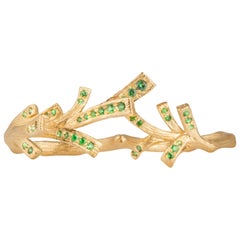 18 Karat Yellow Gold Pine Tree Tsavorite Two-Finger Ring
