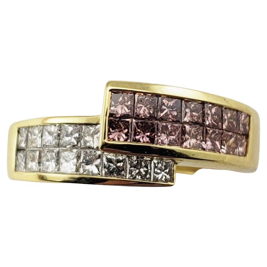Bague en or jaune 18 carats avec diamants roses et blancs traités en vente