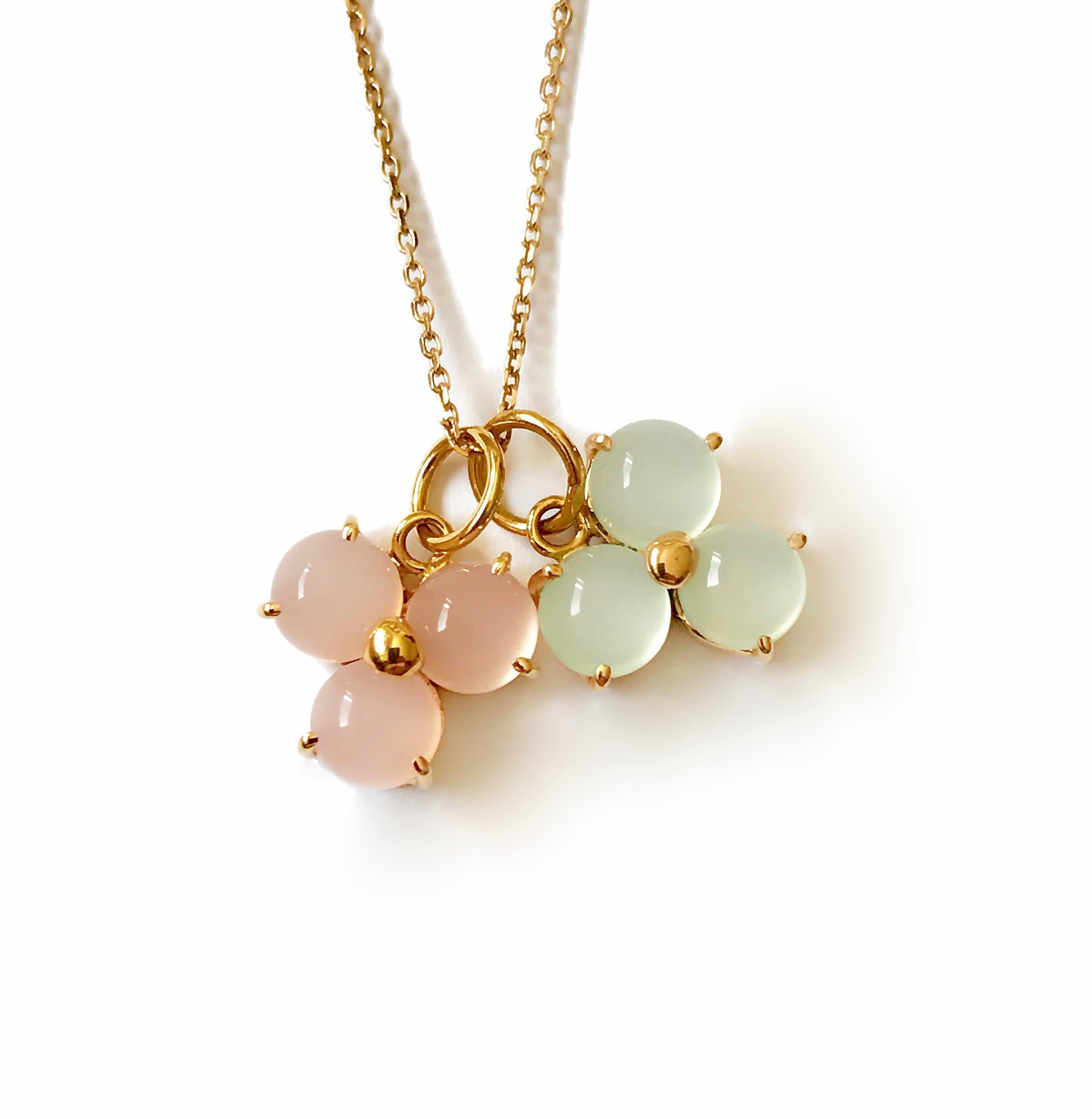 18 Karat Yellow Gold Pink Blossom Flower Charm Pendant Chain Necklace 1