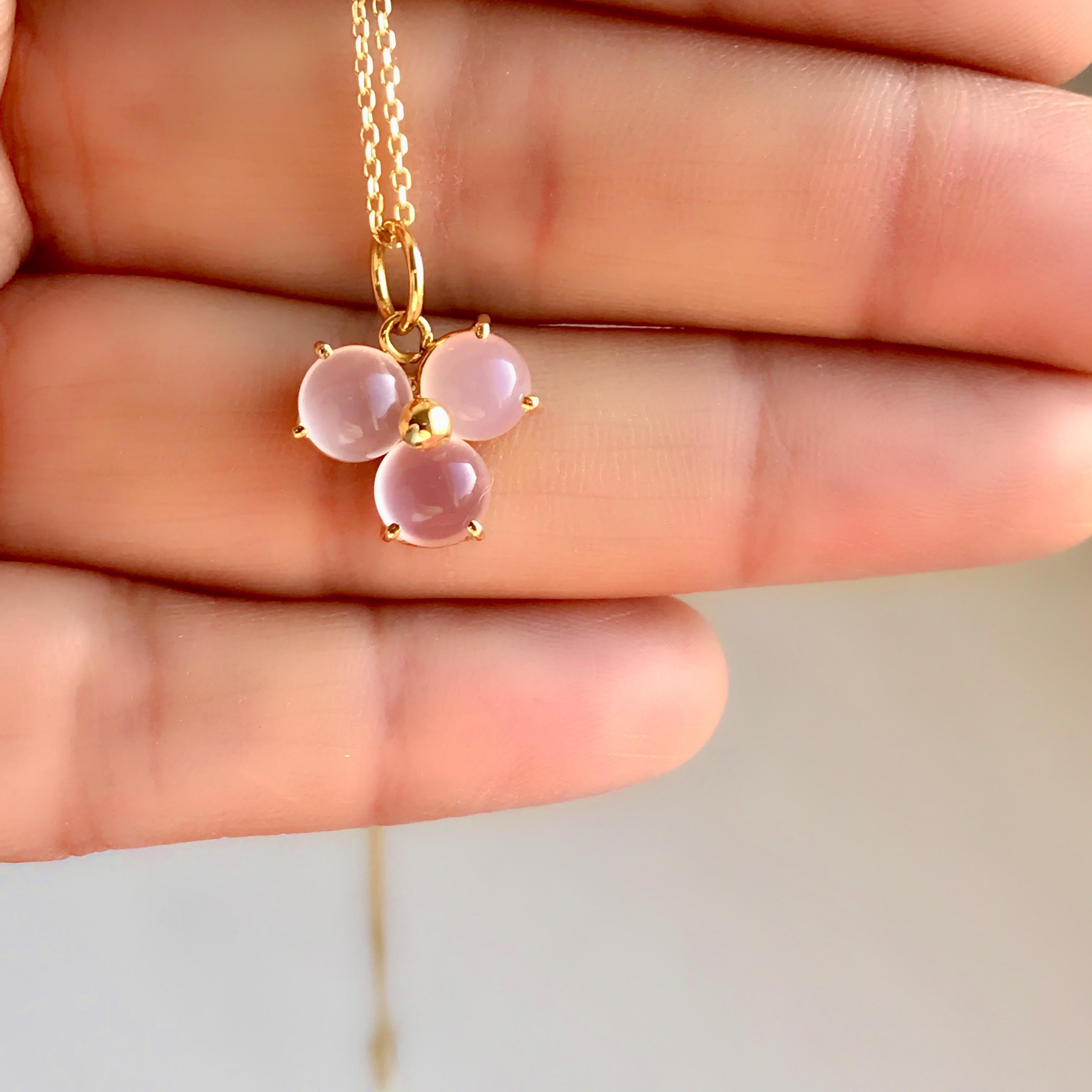 Women's 18 Karat Solid Yellow Gold Pink Blossom Flower Charm Pendant Chain Necklace For Sale
