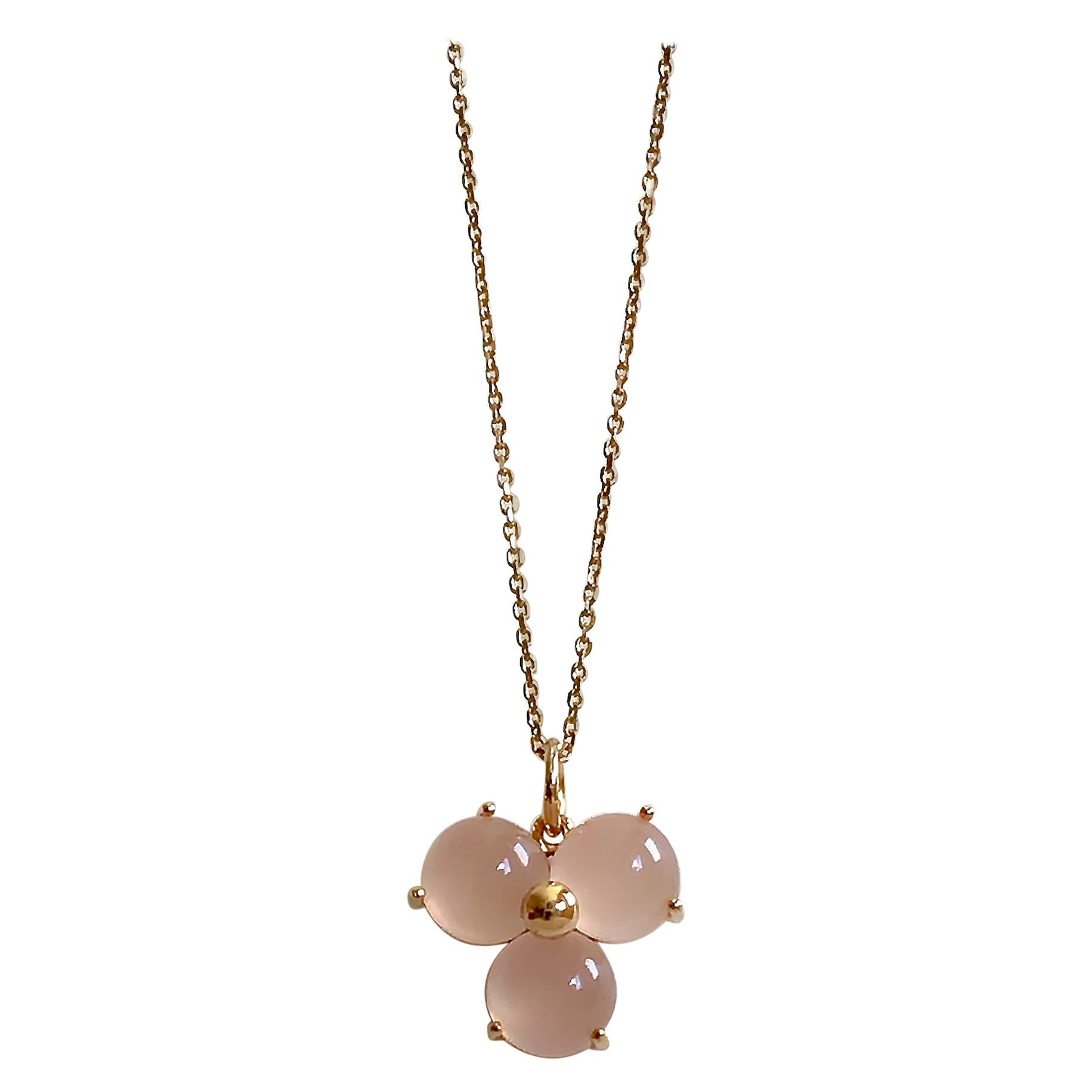 18 Karat Yellow Gold Pink Blossom Flower Charm Pendant Chain Necklace