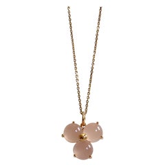 18 Karat Yellow Gold Pink Blossom Flower Charm Pendant Chain Necklace